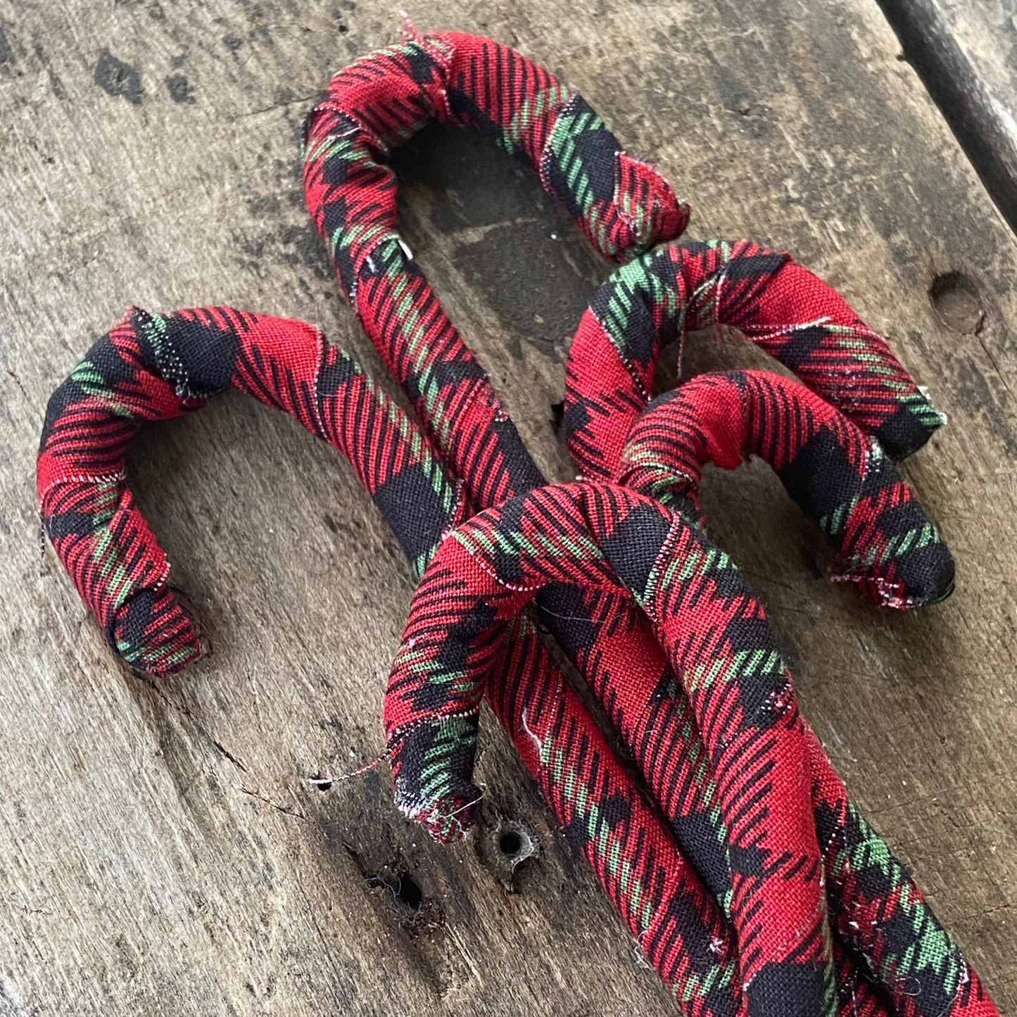 Plaid Fabric Wrapped Candy Canes for Primative Farmhouse Christmas-set of 5