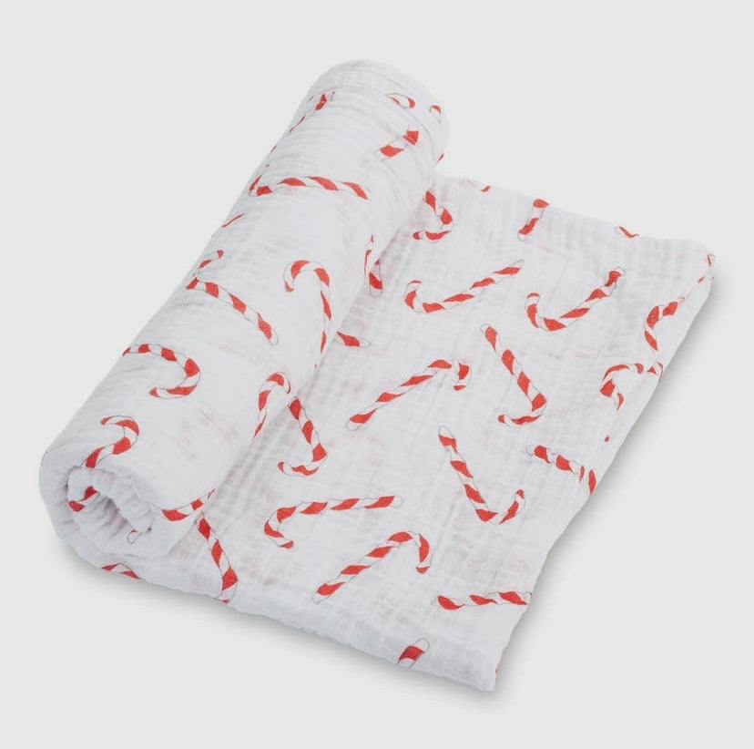Candy Cane Muslin Swaddle Blanket-Christmas Swaddle, “Mint To Be”-47” x 47”