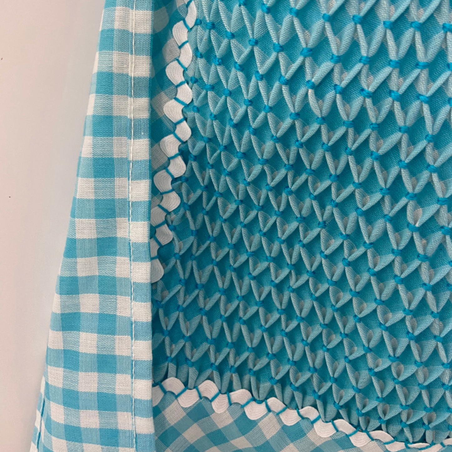 Vintage Farmhouse Kitchen Apron w/Pockets and Hand-sewn Detail Turquoise Gingham