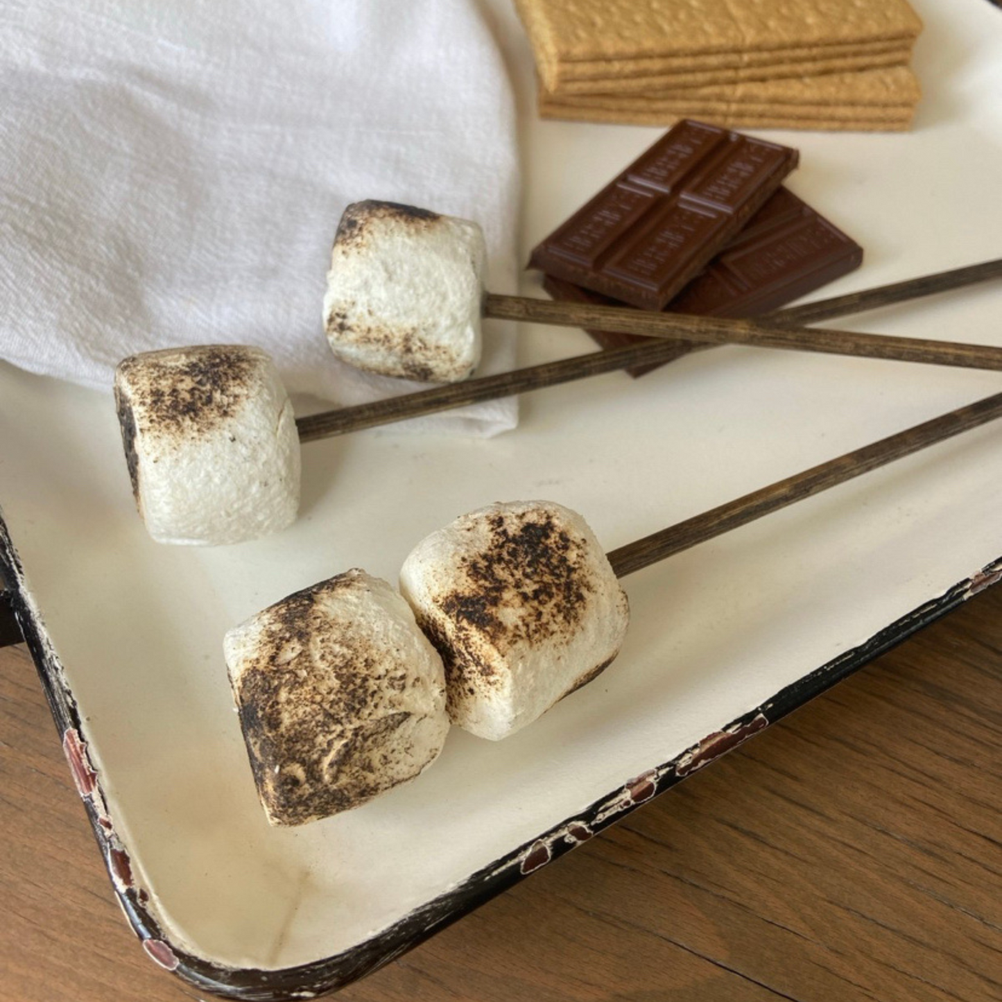 Toasted Marshmallows on Stick for Summer, Camping, Farmhouse Decor