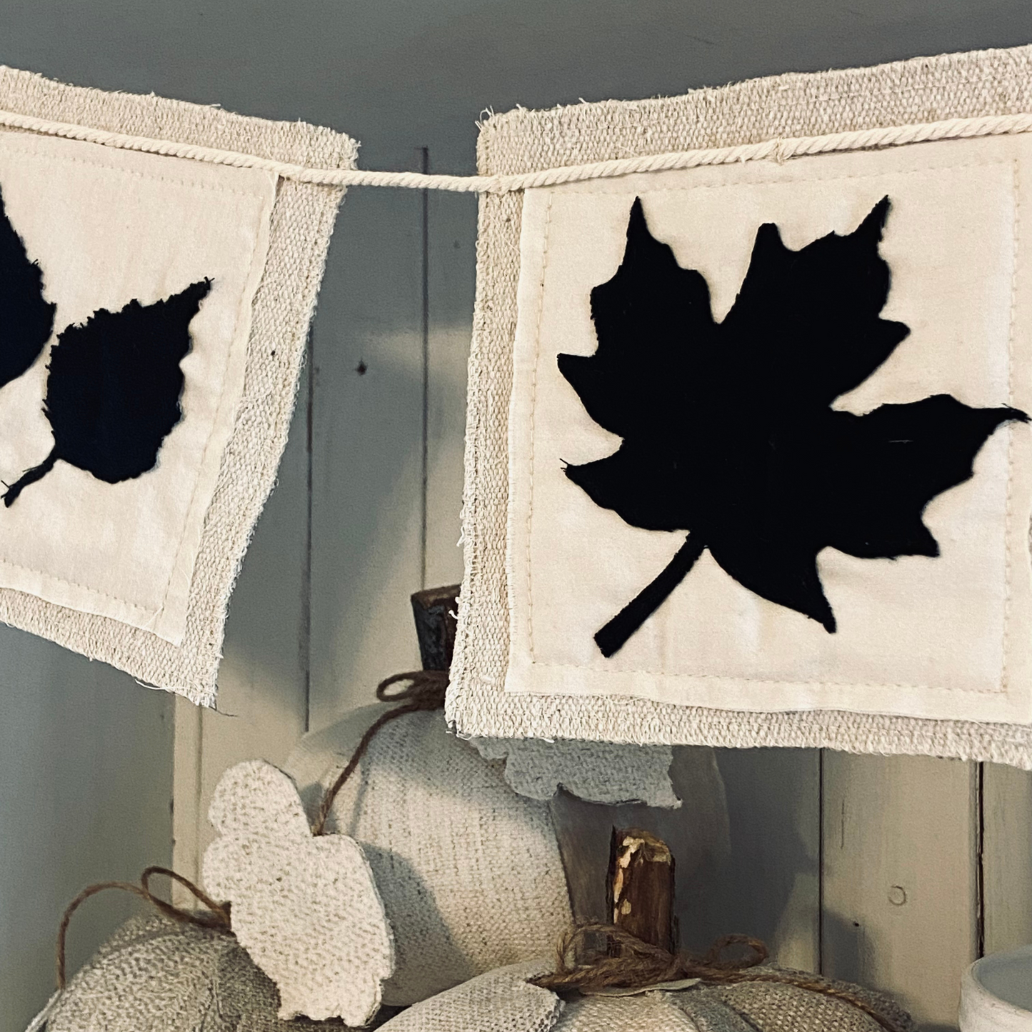 Maple, Oak & Birch Leaf  OR Pumpkin Silhouette Fabric Fall Banner-4 foot