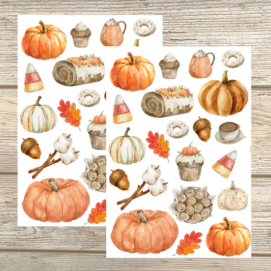Pumpkins & Fall Themed Watercolor/Waterproof Stickers-2 Pack