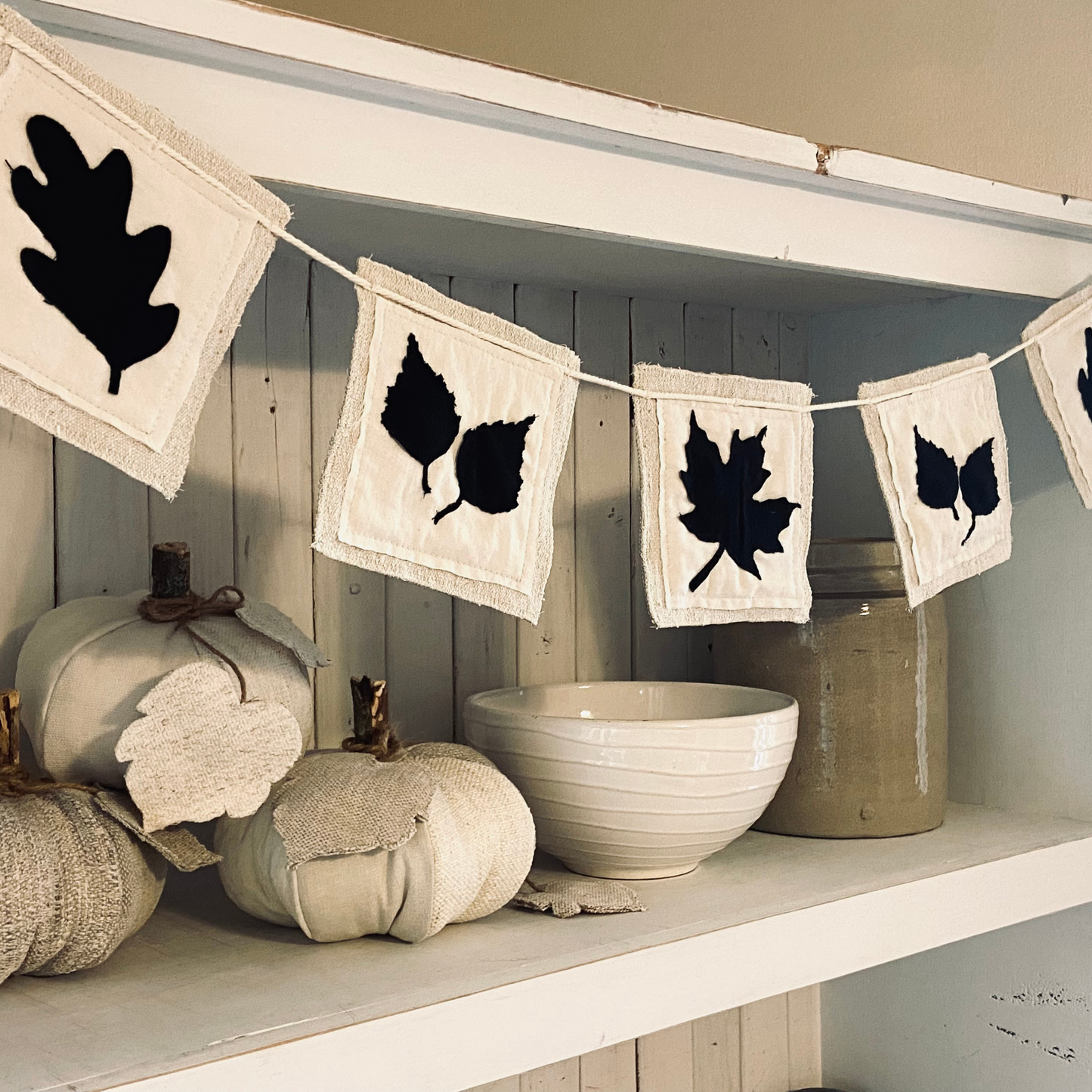 Maple, Oak & Birch Leaf  OR Pumpkin Silhouette Fabric Fall Banner-4 foot