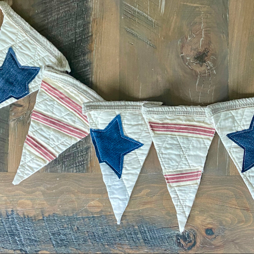 Patriotic Quilted Pennant Banner for 4th of July Decor-5 feet