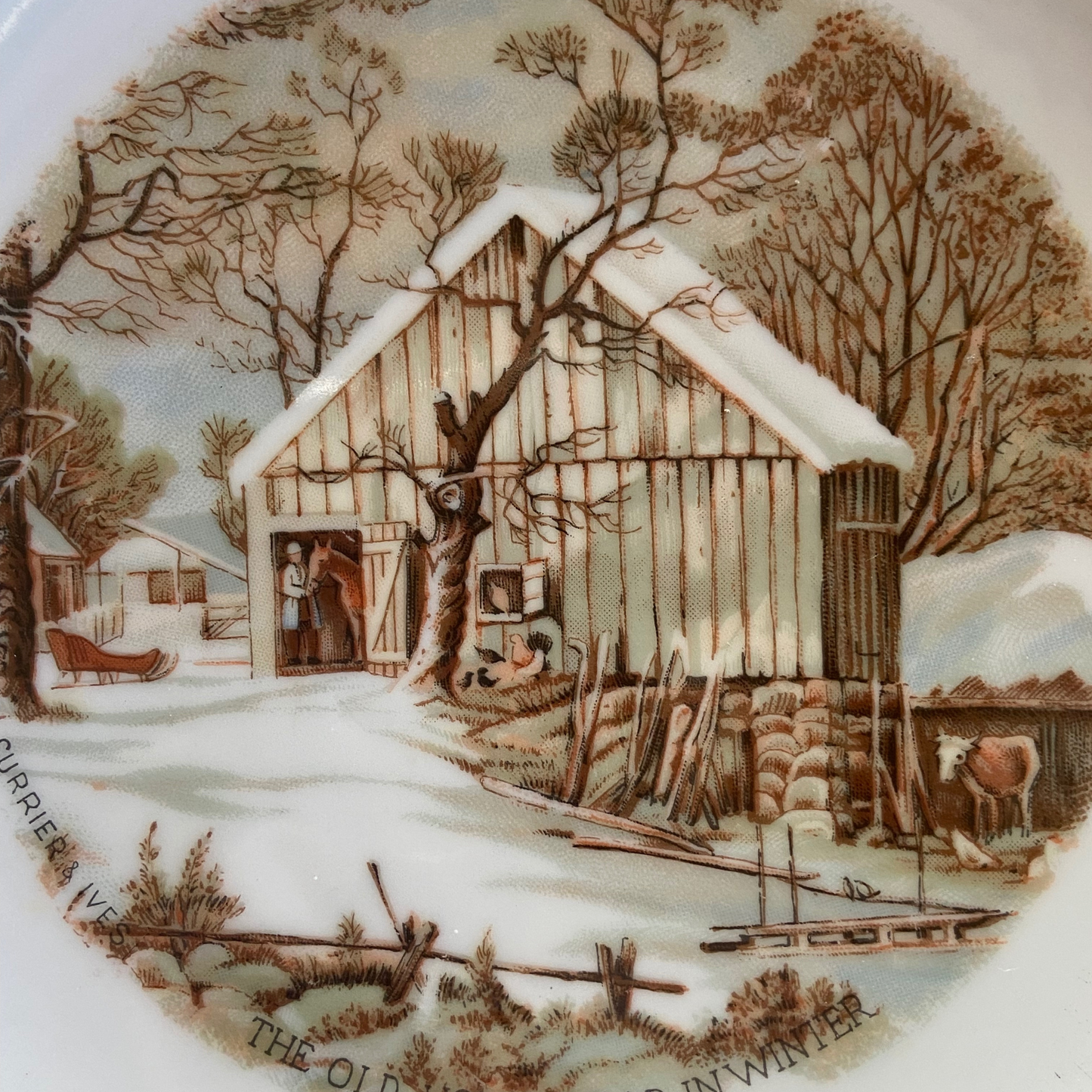 Currier & Ives “The Old Homestead in Winter”-8 in Decorative Plate For Farmhouse Christmas