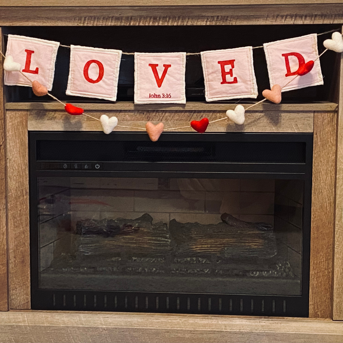 “Loved” John 3:16 Fabric, Hand-Painted Valentine Banner 3 foot