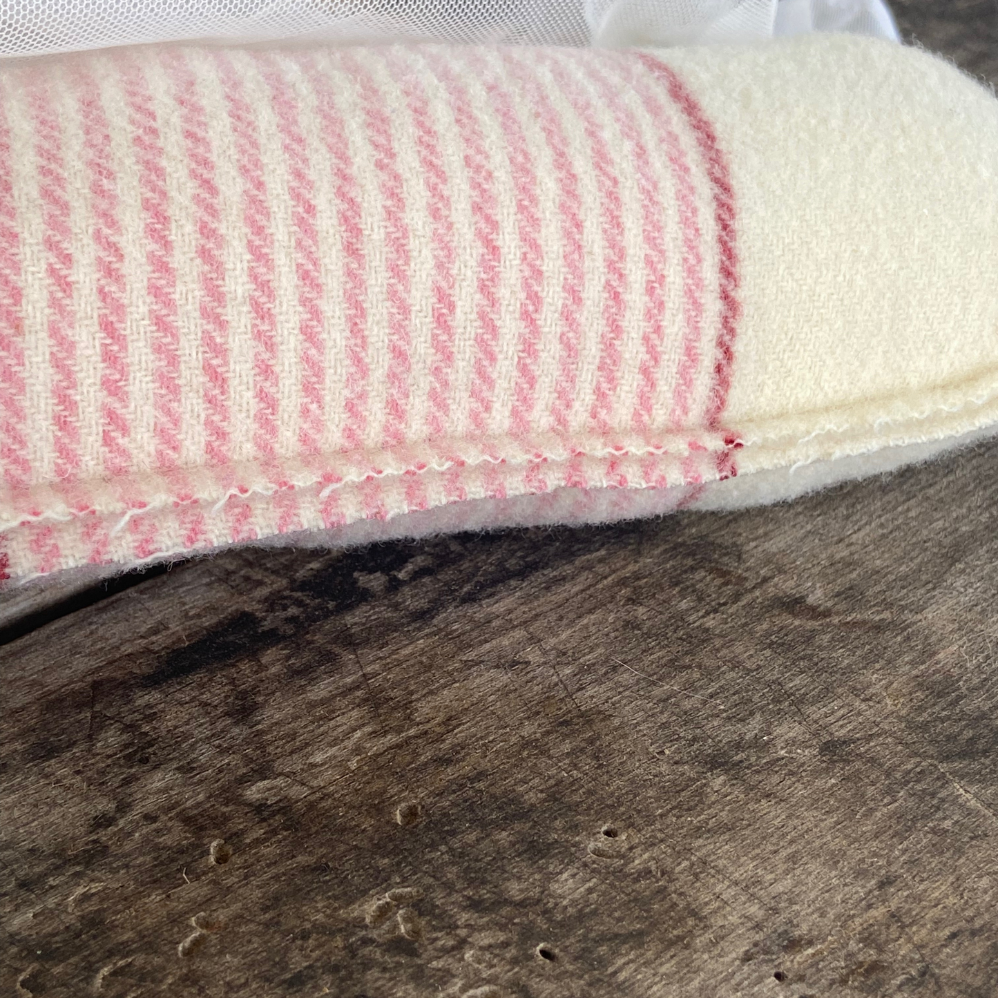 Large Pink Candy Cane Christmas Pillow from Pink Striped Vintage Wool Blanket-16 inch