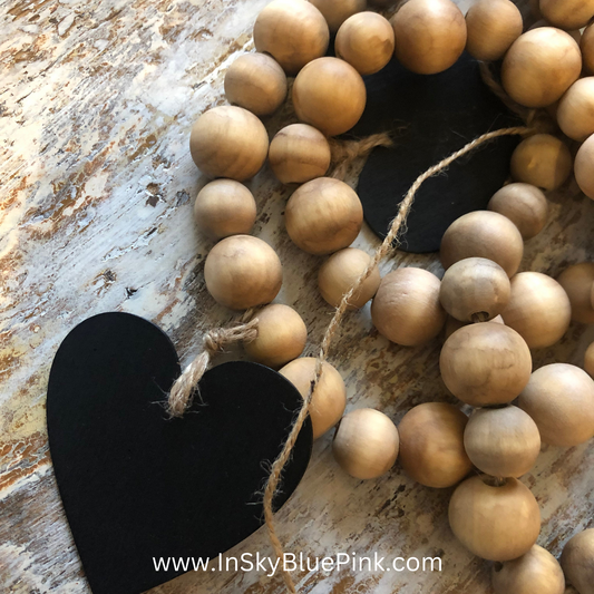 Chalkboard Hearts on 5-ft. Natural Stained Wood Bead Valentine’s Day Garland