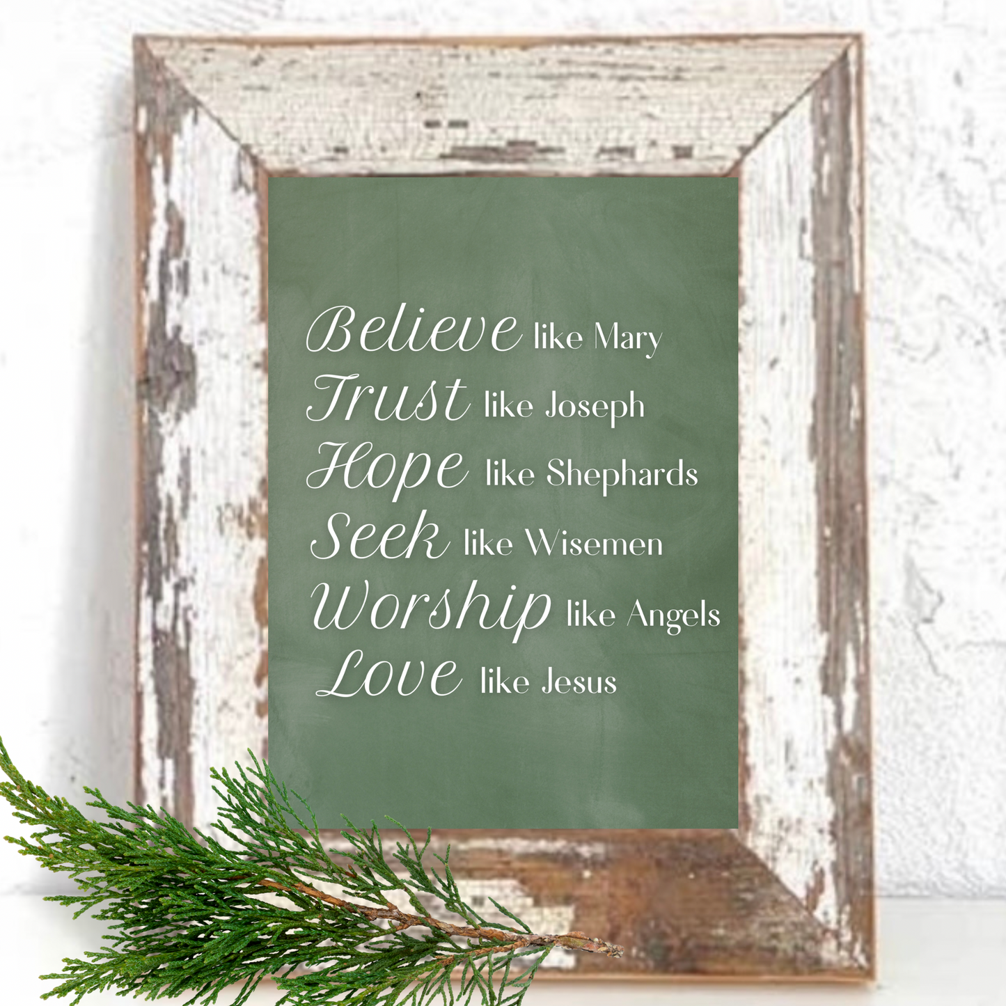 “Believe like Mary” Chalkboard Holiday Prints & Rustic Reclaimed Barn Wood 8 x 10 Frame