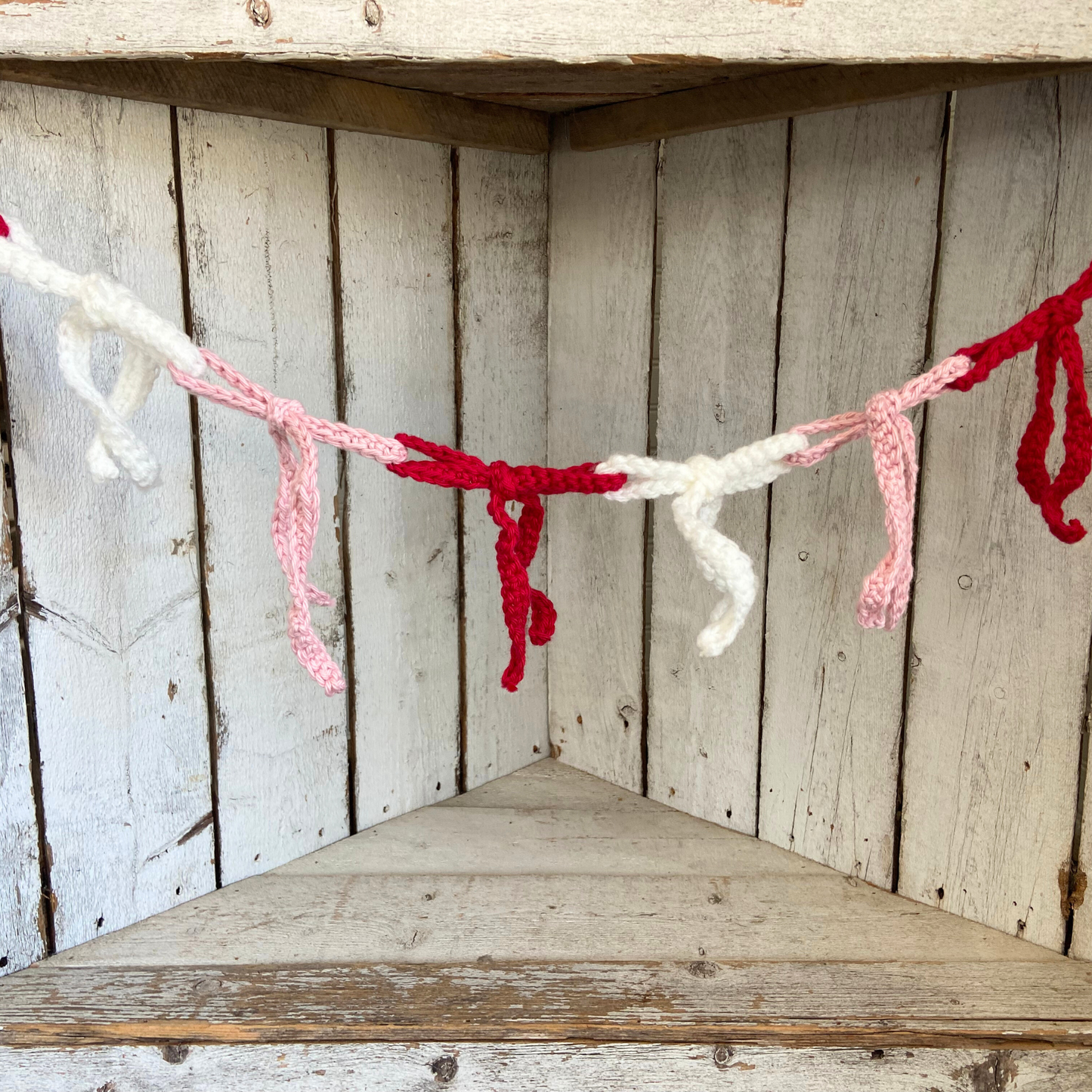 Crocheted Bow Garland-4ft Pink, Red, White