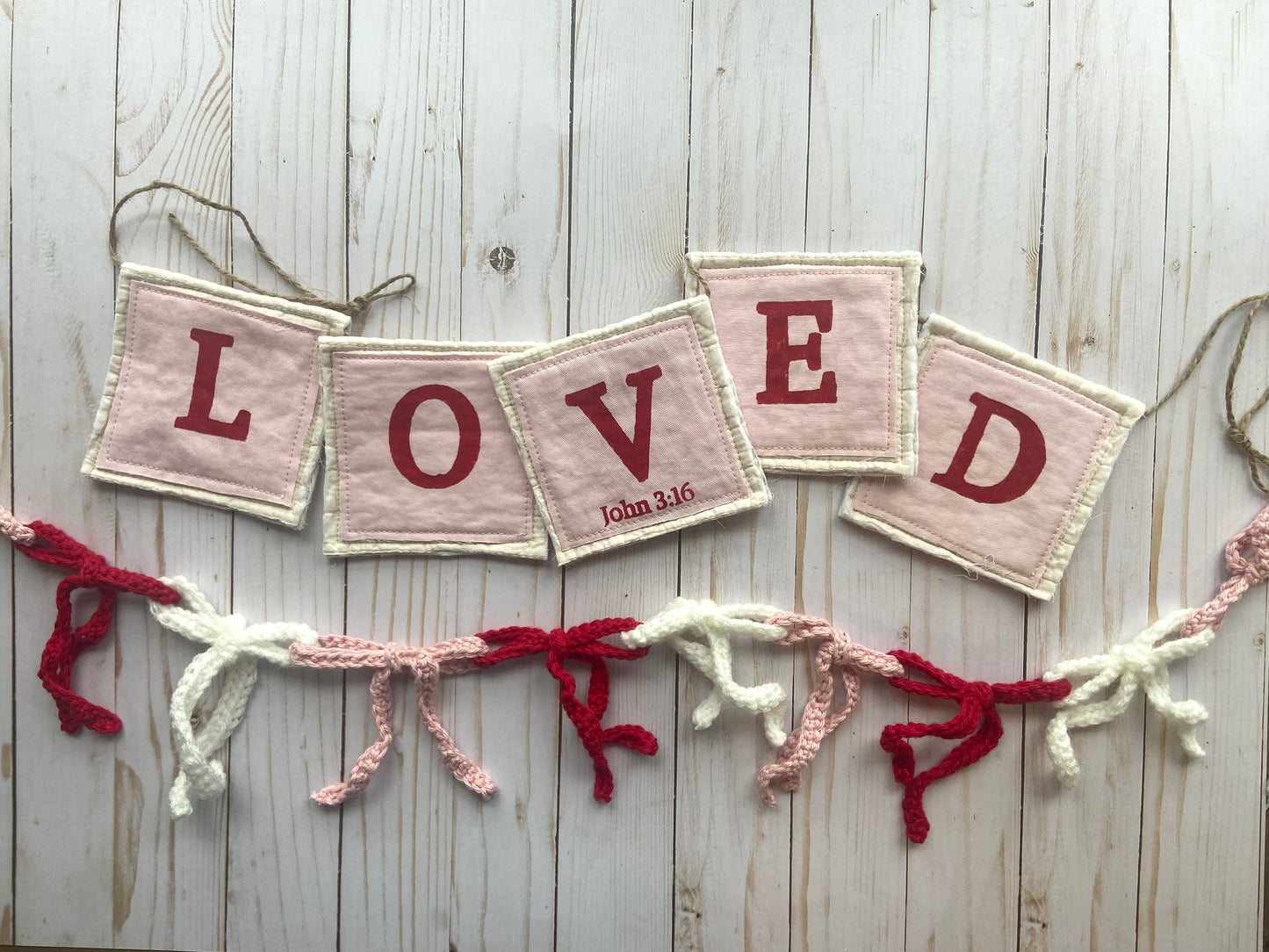 Crocheted Bow Garland-4ft Pink, Red, White