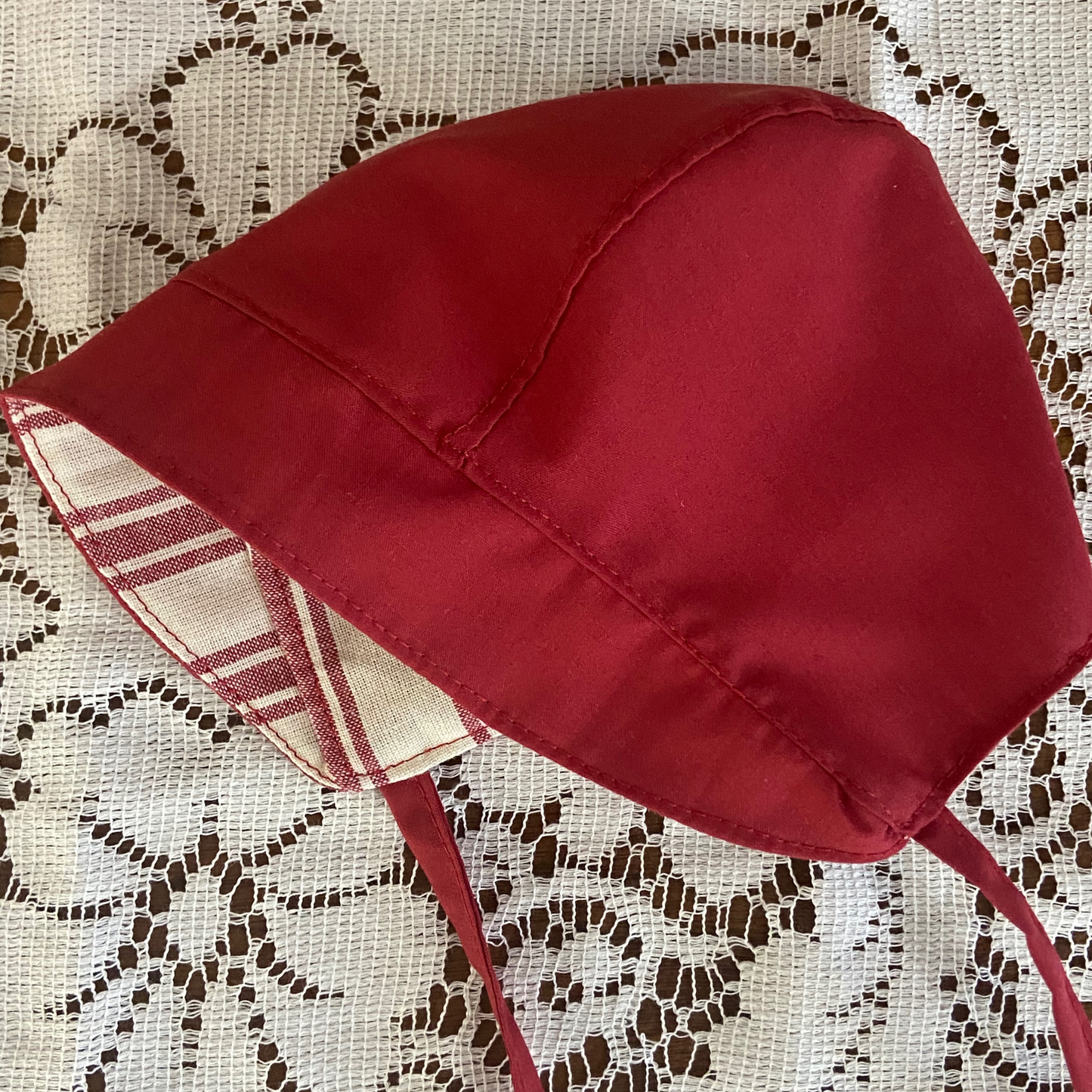 Solid Red Reversible Baby Bonnet for 4th of July