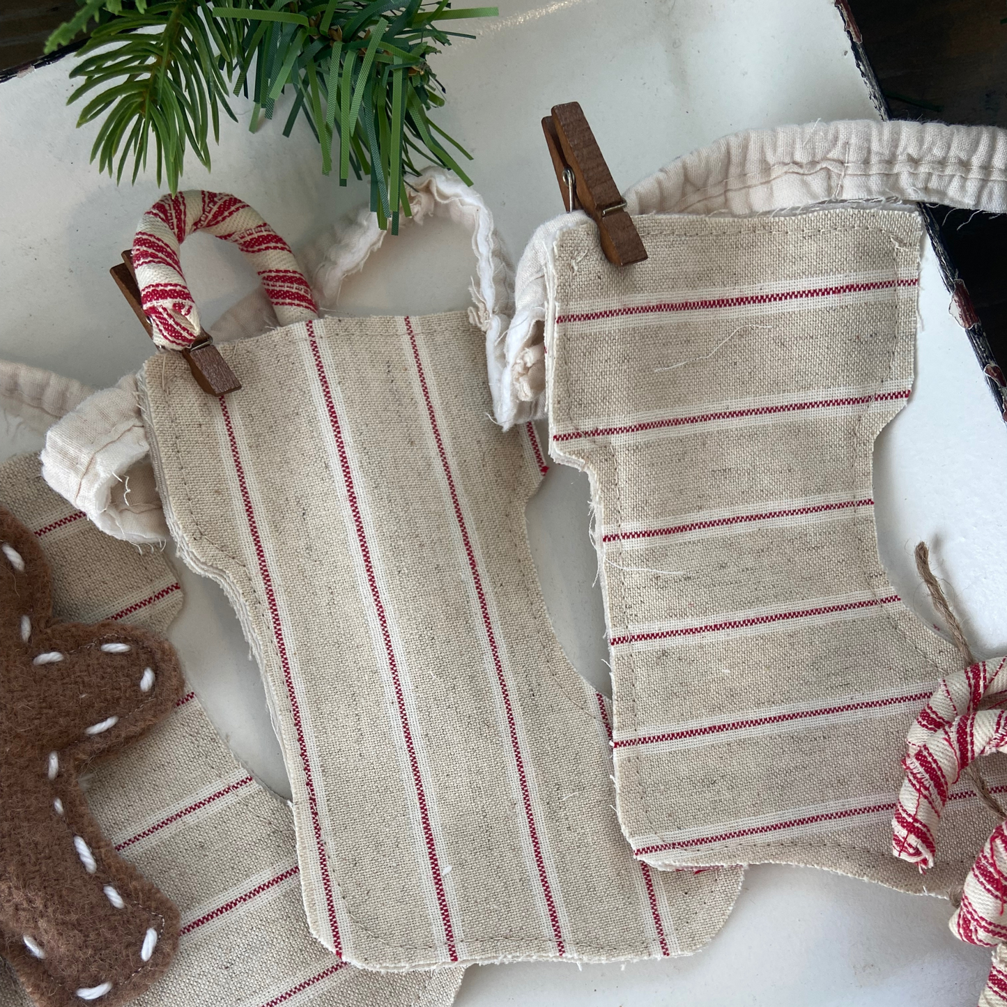 Red & Cream Ticking Mini Stocking Garland-4 foot