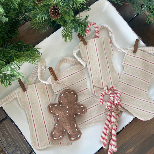 Red & Cream Ticking Mini Stocking Garland-4 foot