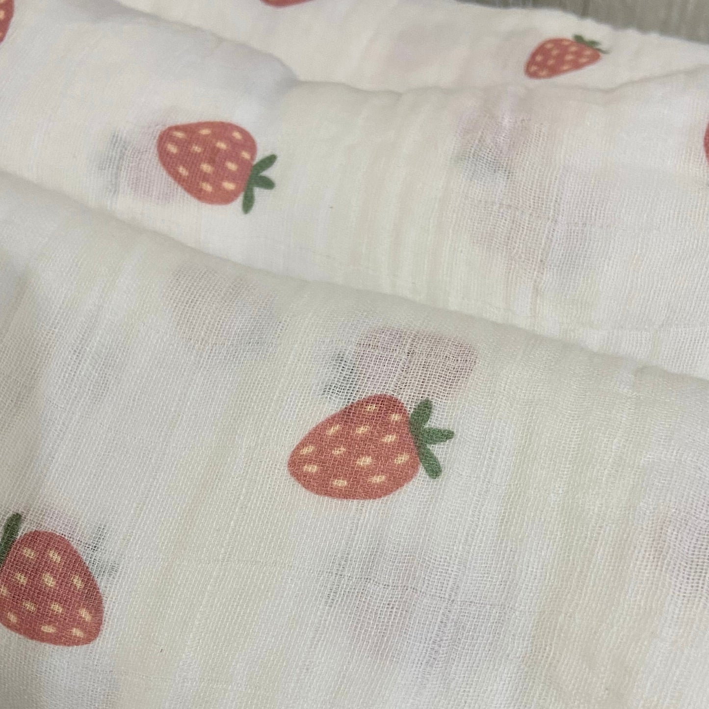 Strawberry Print Muslin Baby Swaddle Blanket