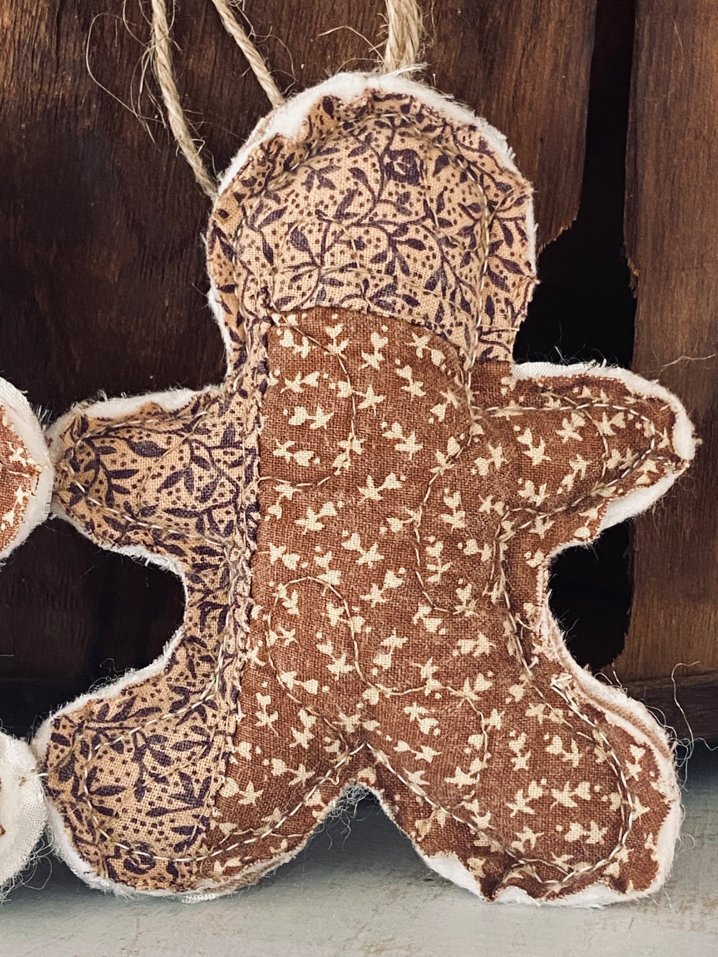 Quilted Gingerbread Men Ornaments from Vintage Quilt-set of 3
