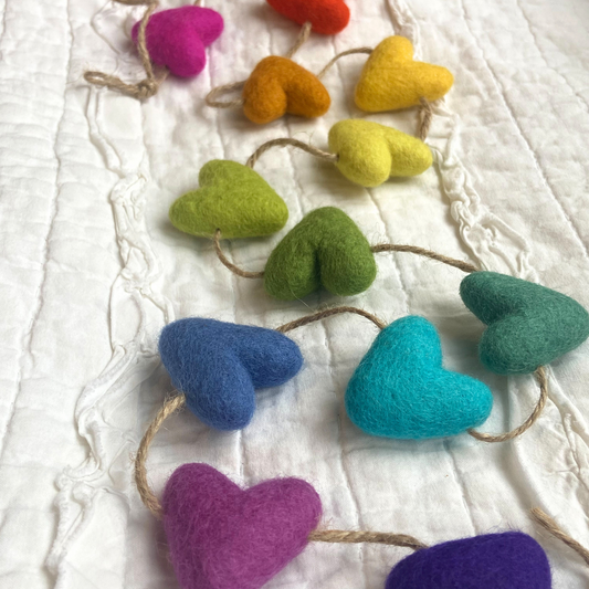 Rainbow Felted Wool Heart Garland 4ft-St.Patrick’s Day Decor