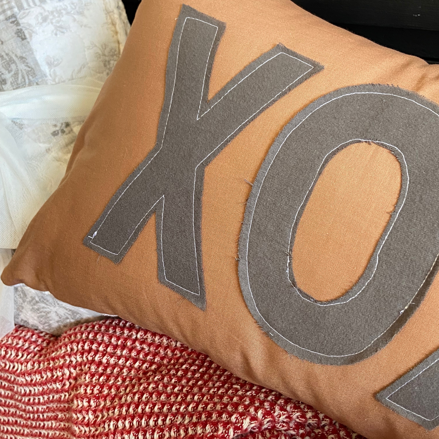 XOXO Quilted Pillow-Coffee Tones 22 x 12