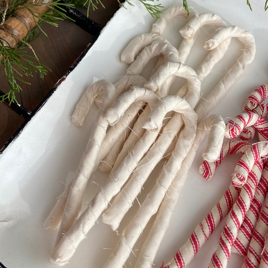 Cream Fabric Wrapped Candy Canes-set of 5