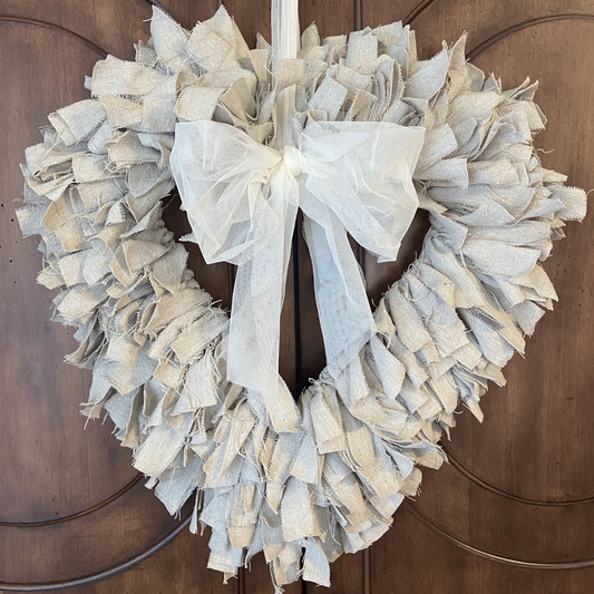 Rag Heart Wreath from Soft Layered Canvas