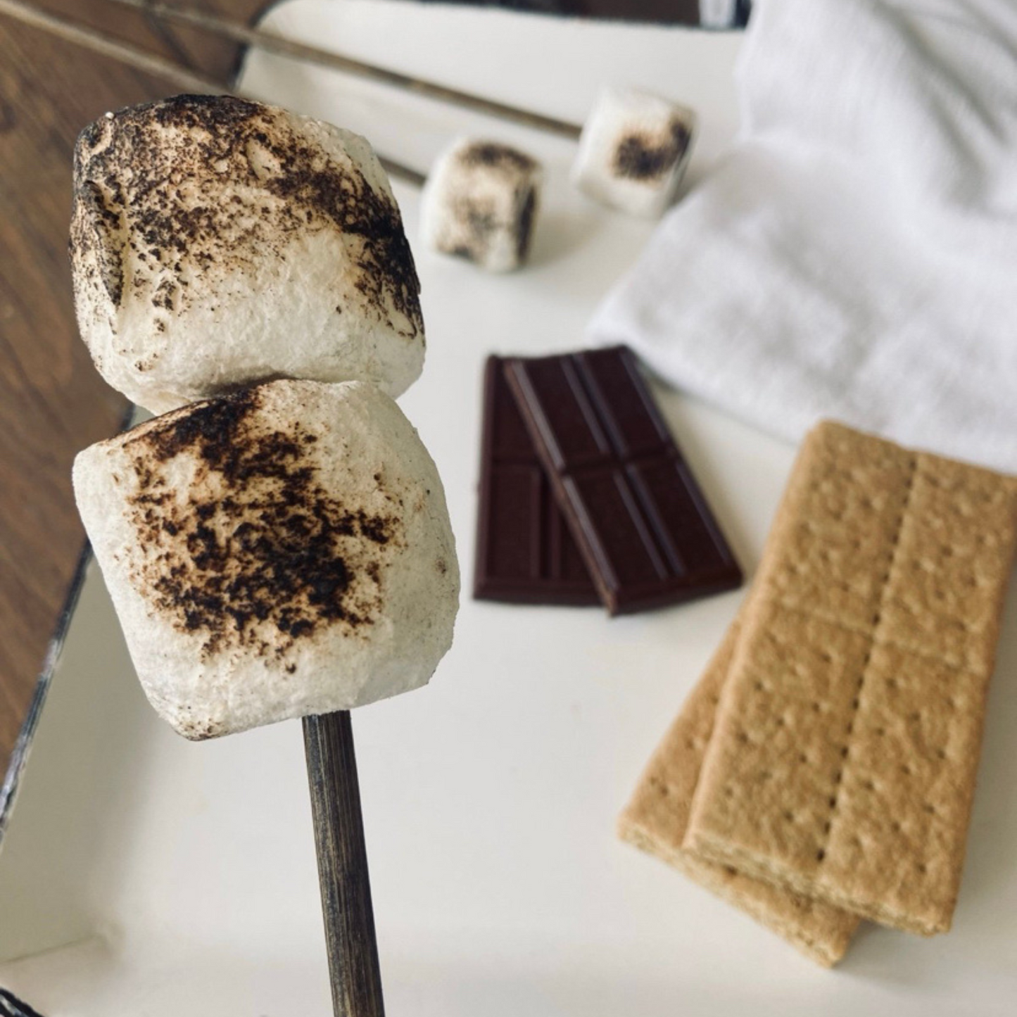 Toasted Marshmallows on Stick for Summer, Camping, Farmhouse Decor