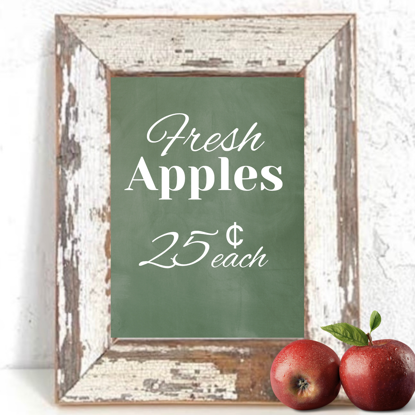 Fresh Apples Fall Chalk Art Print & Reclaimed Wood Frame 8” x 10”