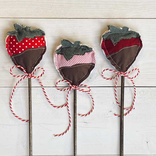 Chocolate Dipped Plush Strawberries on Sticks-set of 3