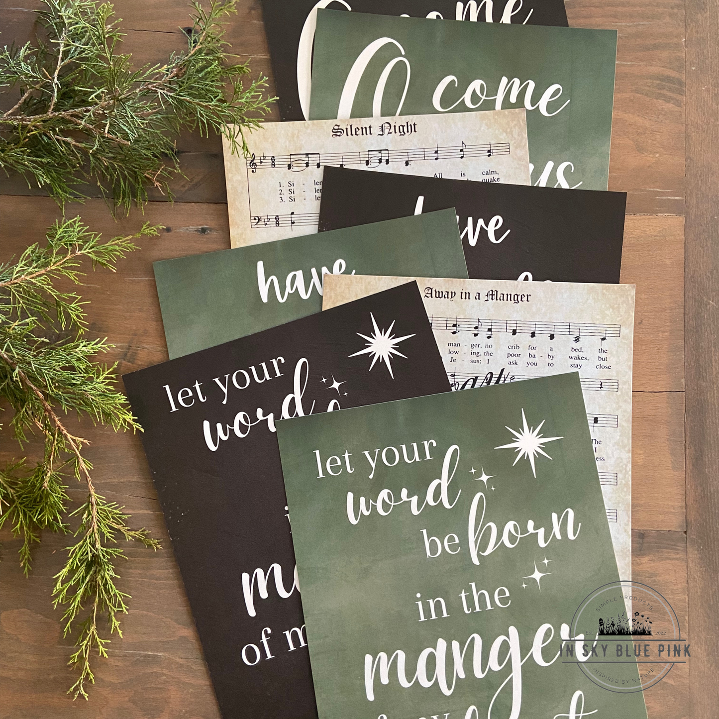 “O Come Let Us Adore Him” Chalkboard Holiday Prints & Rustic Reclaimed Barn Wood 8 x 10 Frame