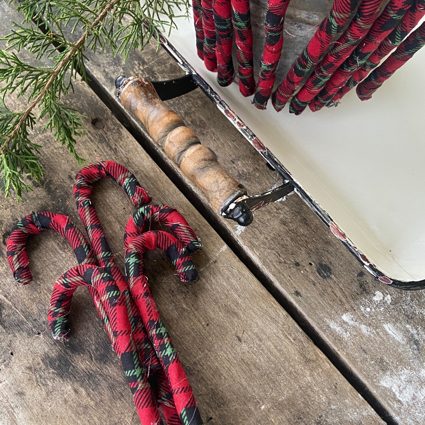 Plaid Fabric Wrapped Candy Canes for Primative Farmhouse Christmas-set of 5