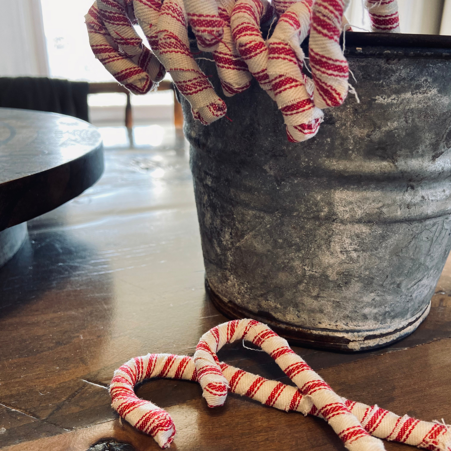 Fabric Wrapped Candy Canes in Red Striped Ticking