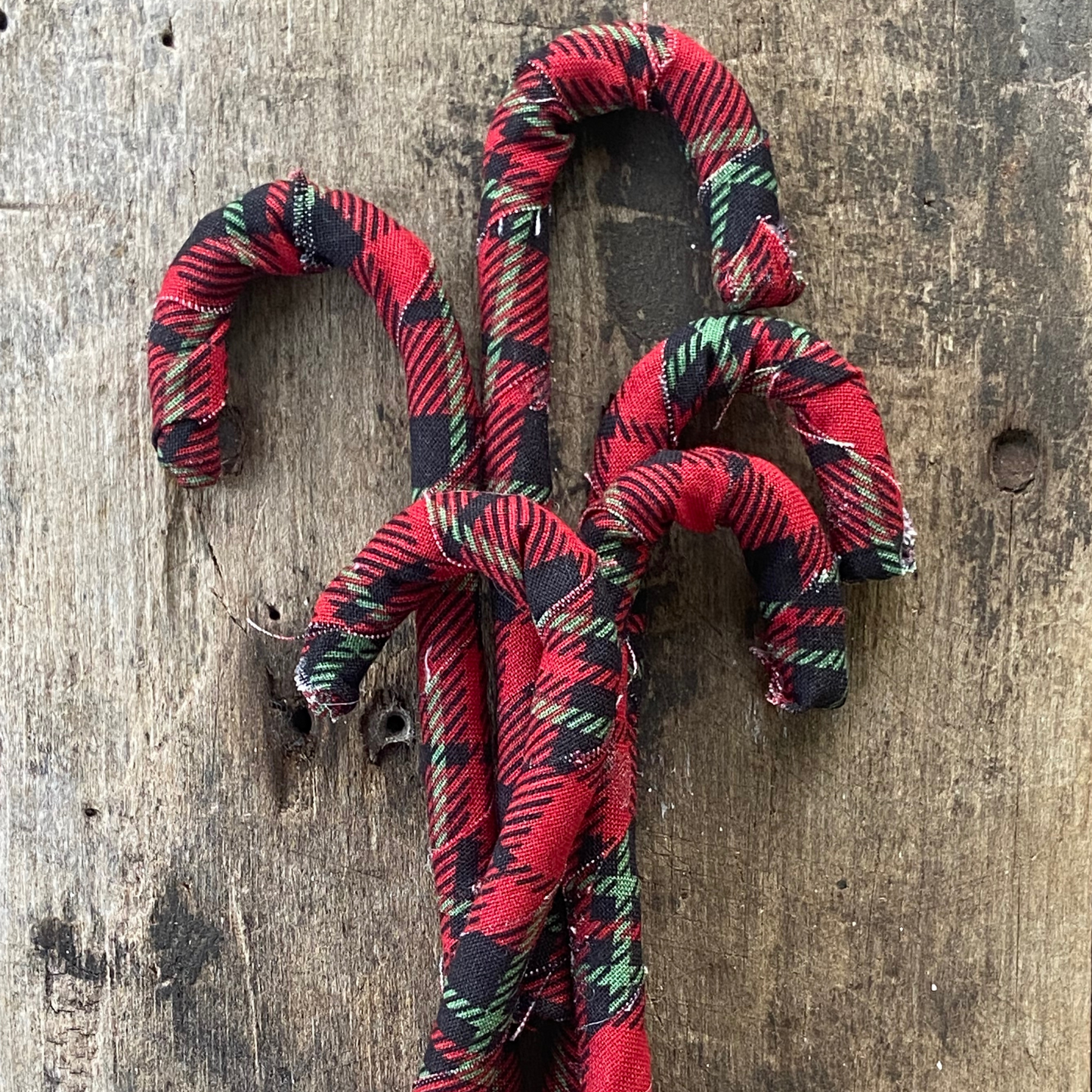 Plaid Fabric Wrapped Candy Canes for Primative Farmhouse Christmas-set of 5