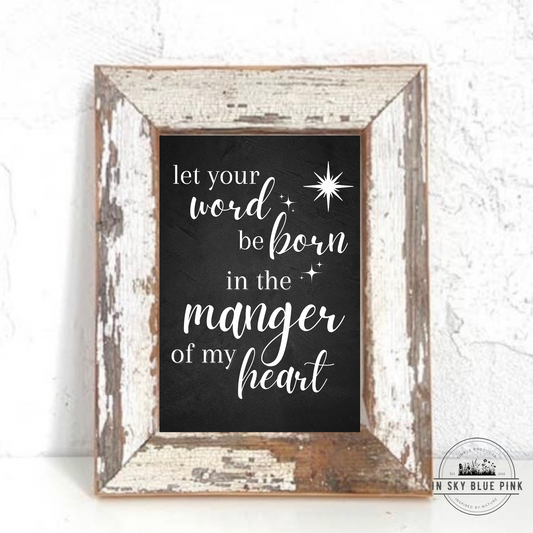 “Manger of My Heart” Chalkboard Holiday Prints & Rustic Reclaimed Barn Wood 8 x 10 Frame