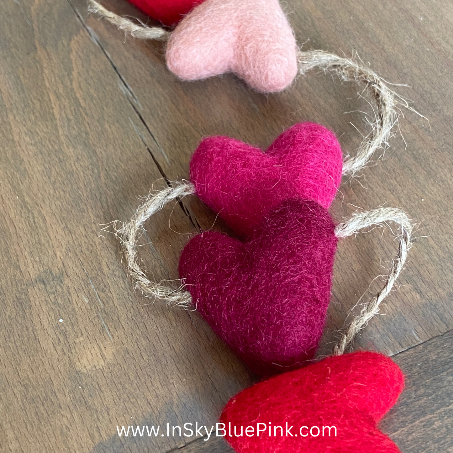 Shades of Pink Felted Wool Hearts Garland-4-foot Valentine Day Decor