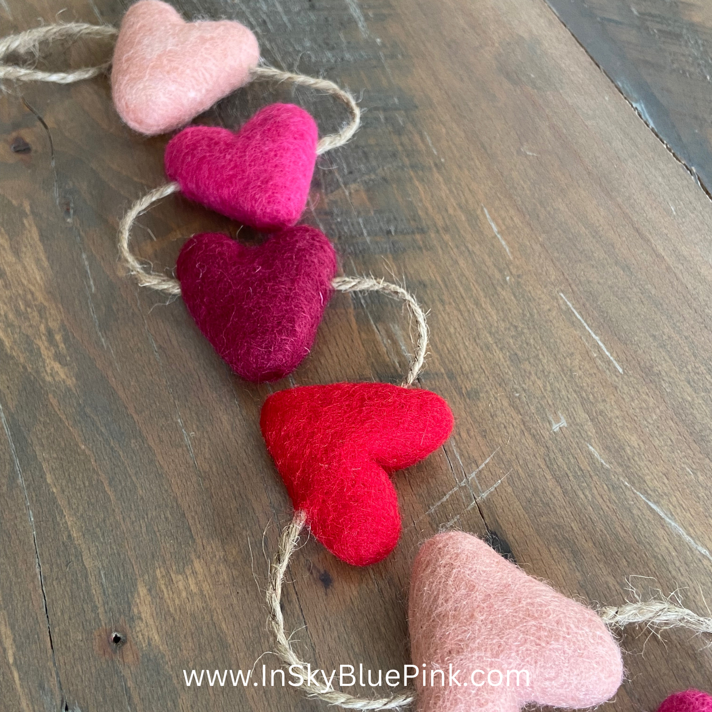 Shades of Pink Felted Wool Hearts Garland-4-foot Valentine Day Decor