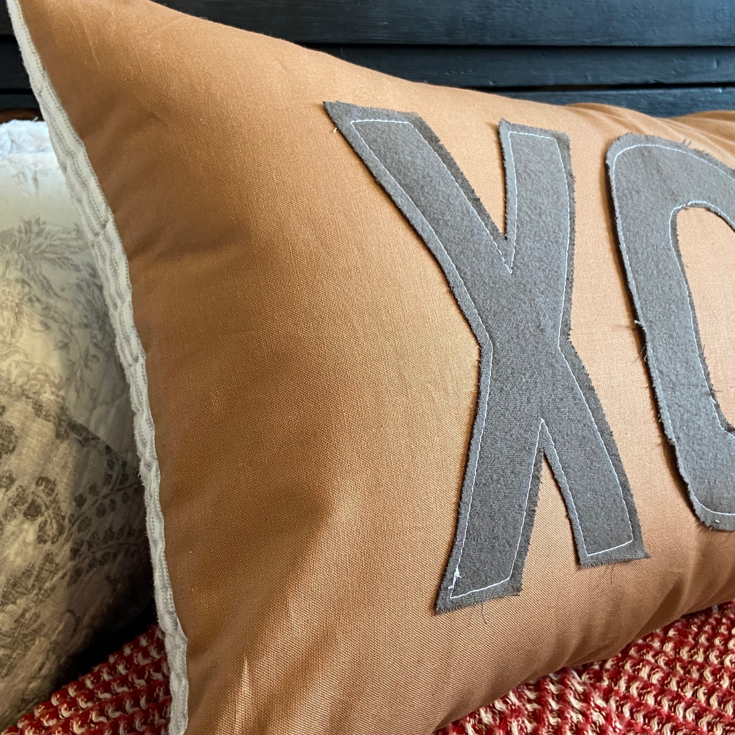 XOXO Quilted Pillow-Coffee Tones 22 x 12