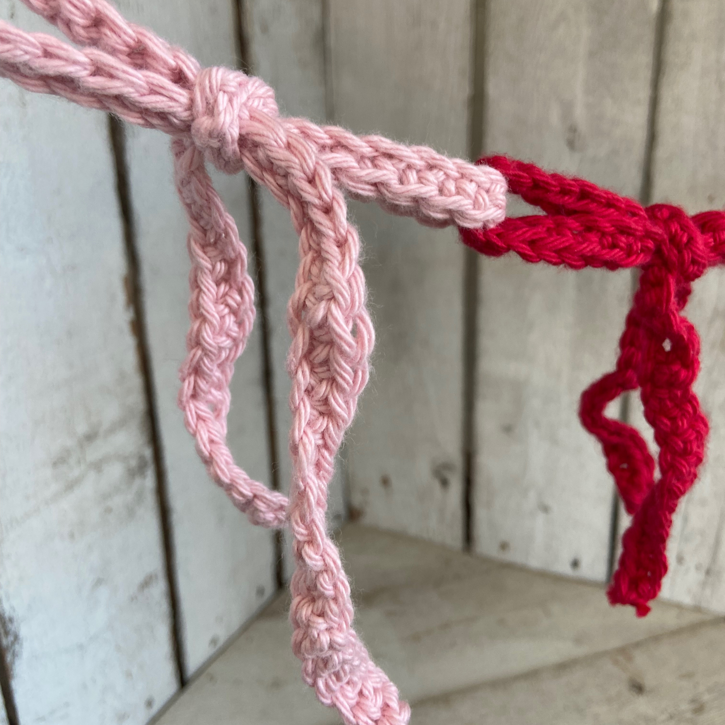 Crocheted Bow Garland-4ft Pink, Red, White