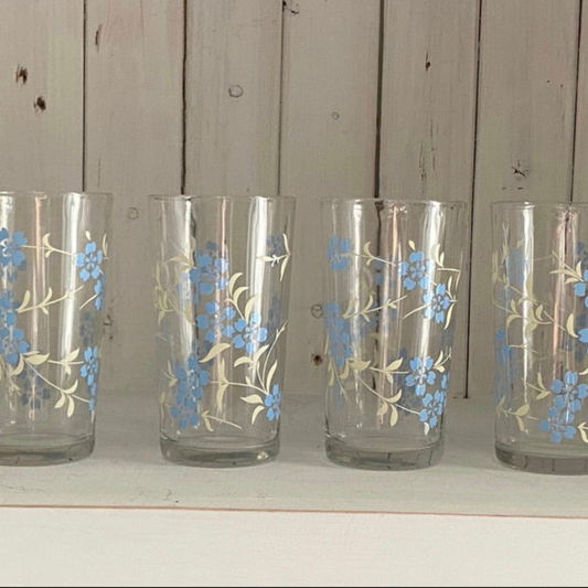 Vintage Blue Floral Glasses for Lemonade-set of 4