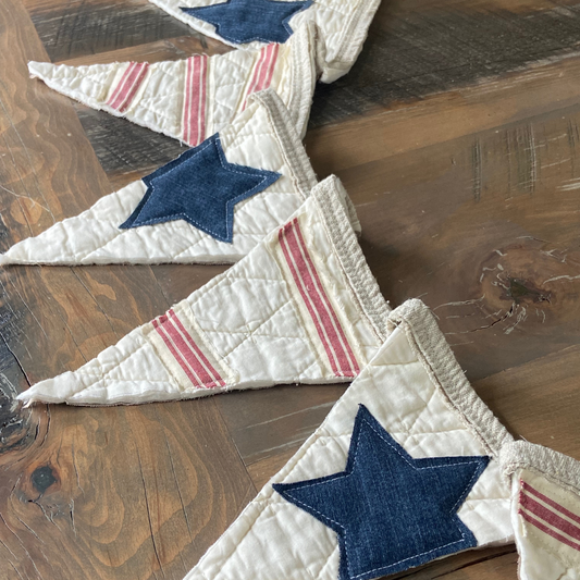 Patriotic Quilted Pennant Banner for 4th of July Decor-5 feet