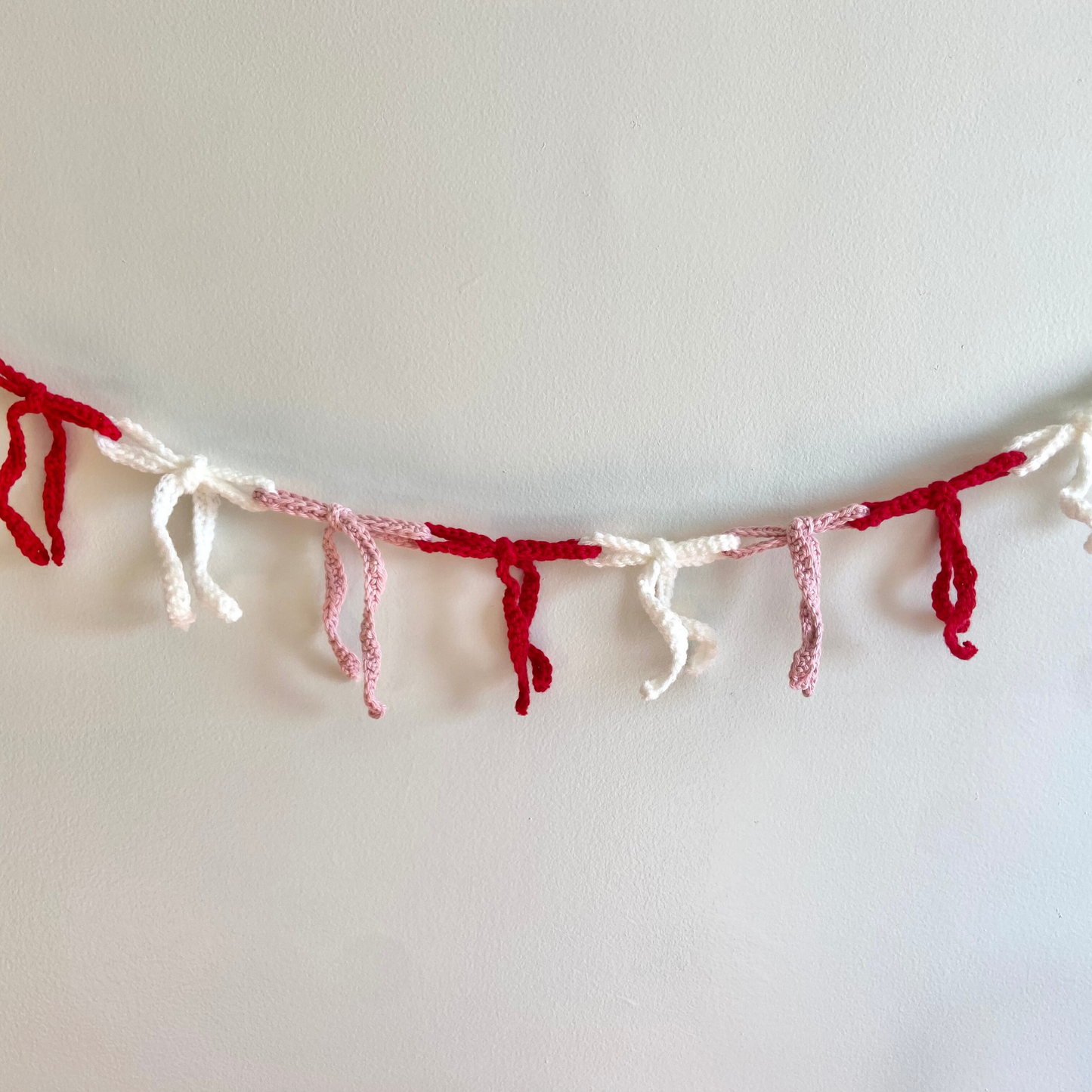 Crocheted Bow Garland-4ft Pink, Red, White