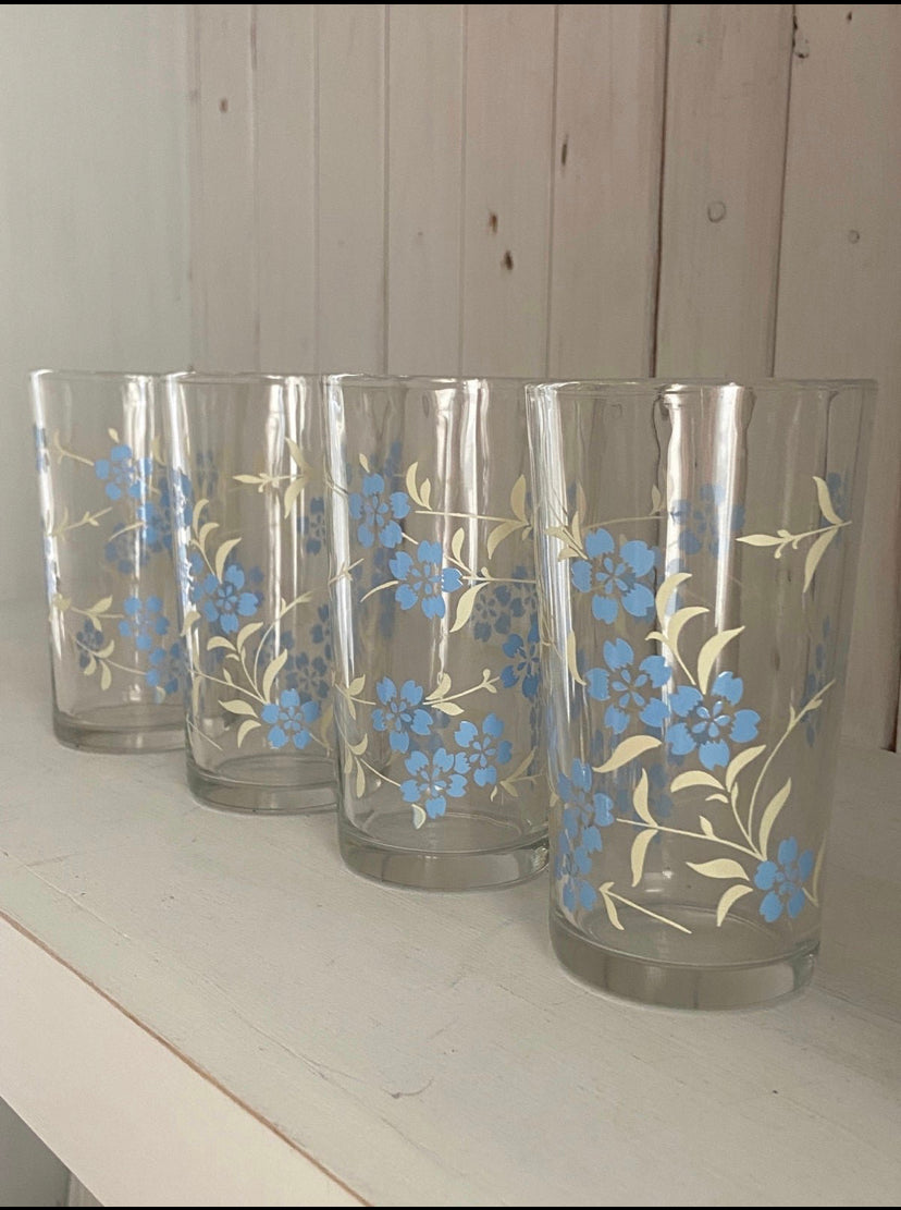 Vintage Blue Floral Glasses for Lemonade-set of 4