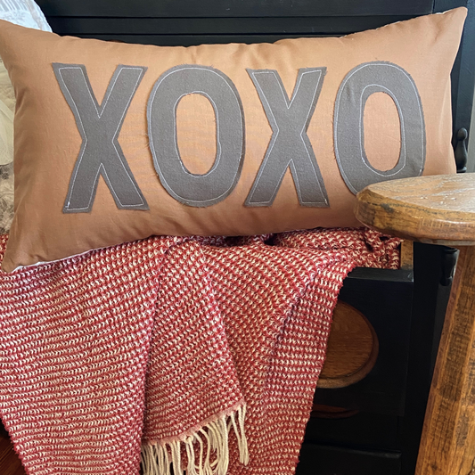 XOXO Quilted Pillow-Coffee Tones 22 x 12