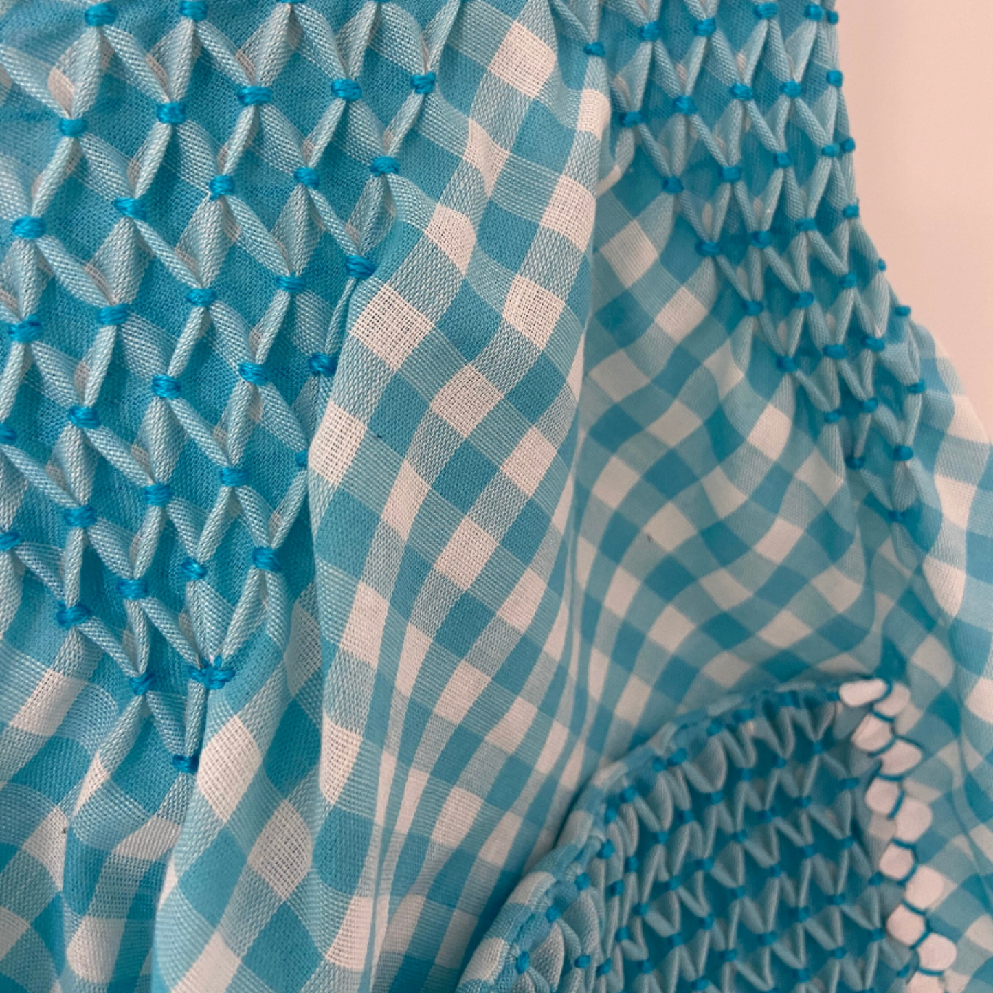 Vintage Farmhouse Kitchen Apron w/Pockets and Hand-sewn Detail Turquoise Gingham