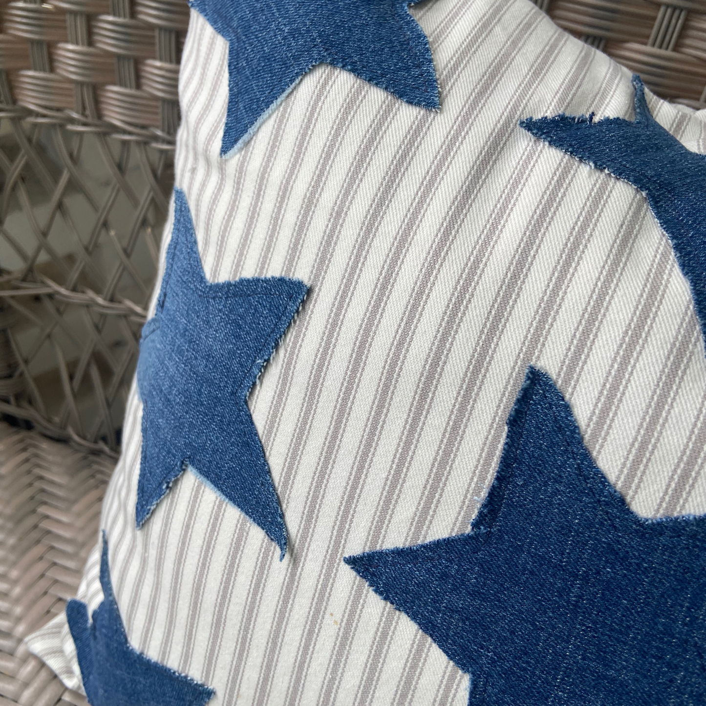 Patriotic Denim Stars 18” x 18” Throw Pillow for 4th of July Farmhouse Decor