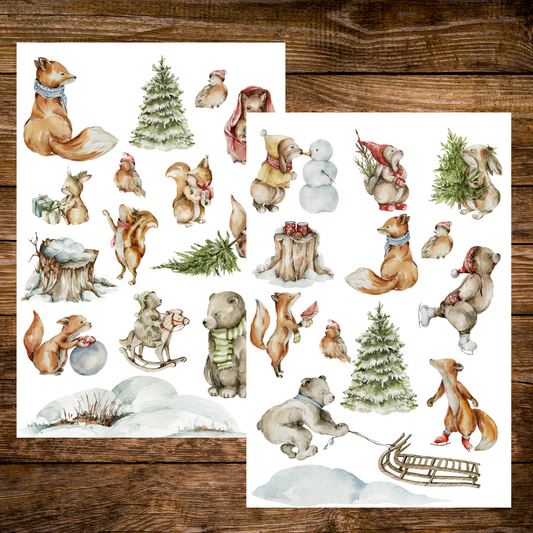 Woodland Animals in Winter-2 Pack Waterproof Stickers