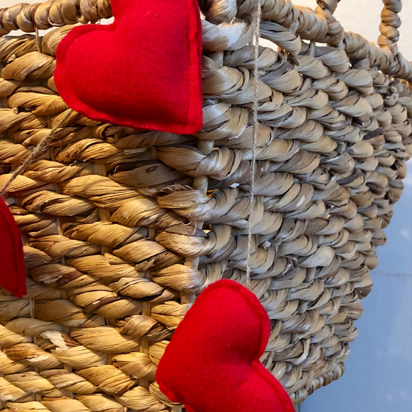 Felted Red Hearts Garland on Jute Twine-5 foot