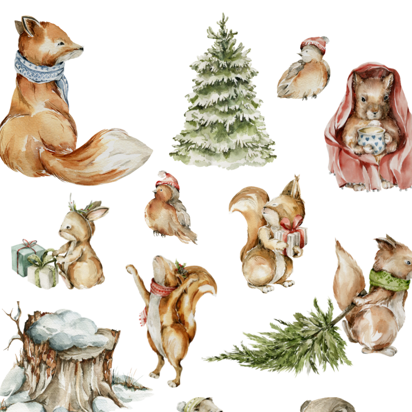 Woodland Animals in Winter-2 Pack Waterproof Stickers