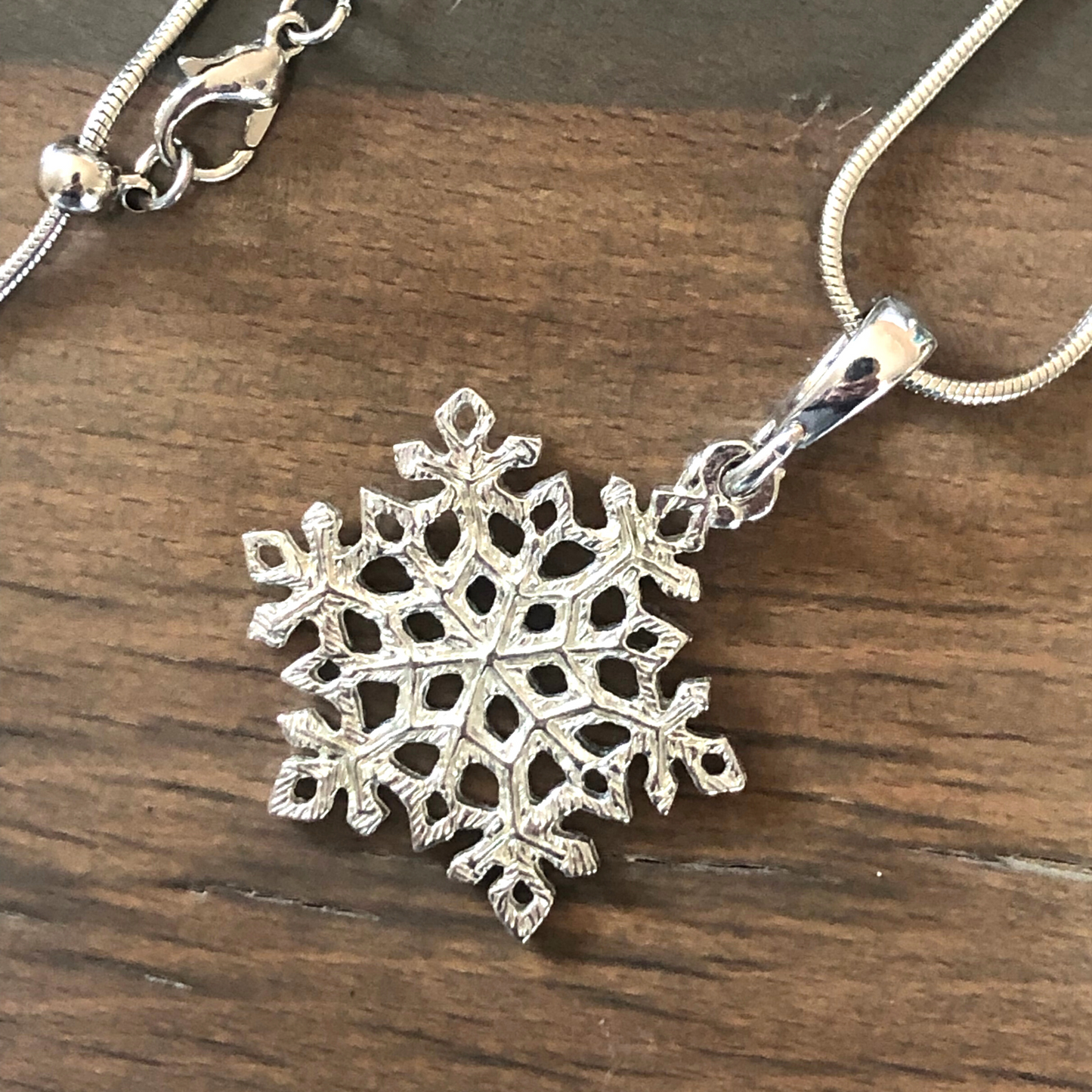 Small Pewter Snowflake Pendant with 26" Adjustable Rhodium Chain