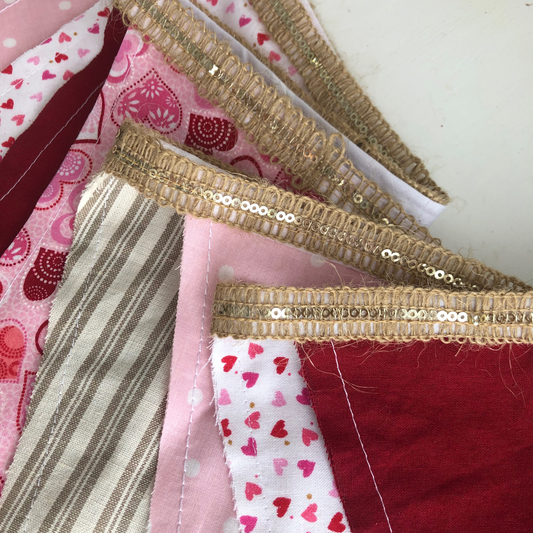 Valentine Hearts Farmhouse-Inspired Fabric Pennant Banner