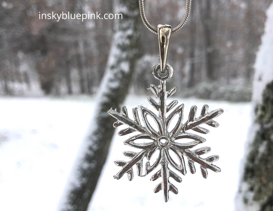 Small Pewter Snowflake Pendant with 26" Adjustable Rhodium Chain